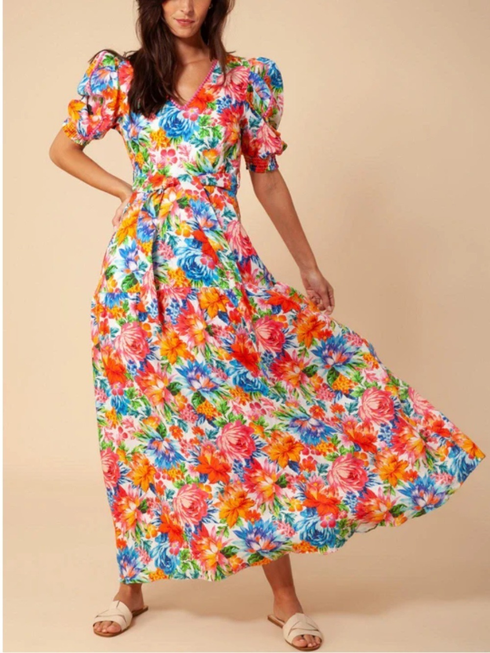 NWT Hale Bob Dominica Floral Linen Maxi Dress Sz L Tropical Garden Party Boho